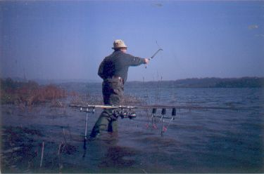 Jim uses a throwing stick to free-bait at distance in a south of England reservoir.